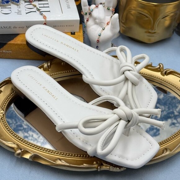 🆕 LOEFFLER RANDALL 🧿 NWOB Hadley Leather Bow Flat Sandals, White - Sz 6 B - Picture 11 of 14